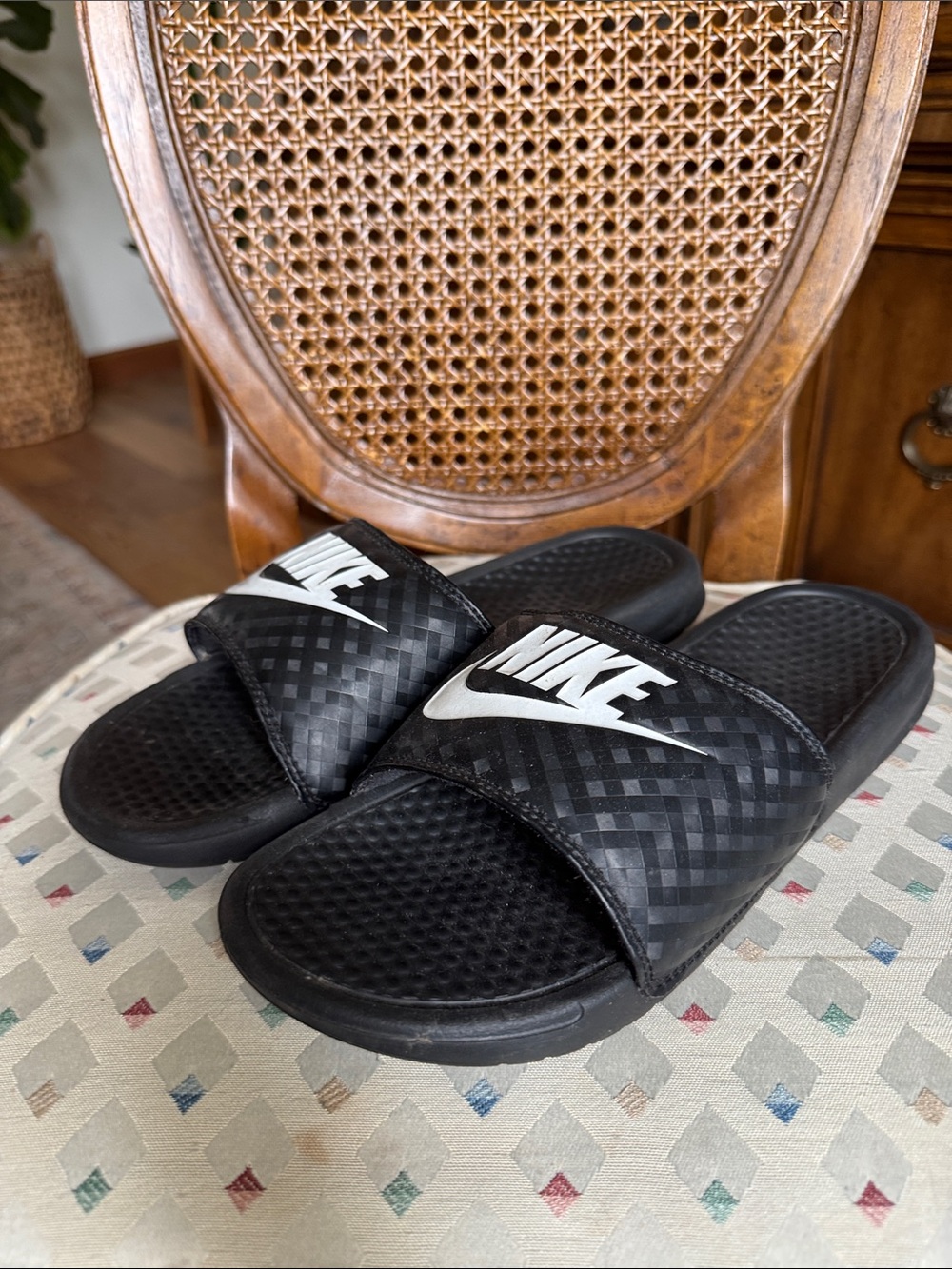 Nike Black Slides with White Swoosh Logo